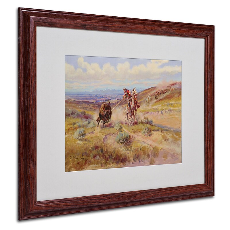 Trademark Charles Russell "Spearing a Buffalo 1925" Art, White Matte With wood Frame, 16" x 20" image 1