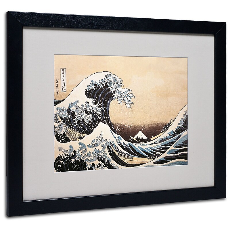 Trademark Katsushika Hokusai "The Great Wave" Art, White Matte With Black Frame, 16" x 20" image 1