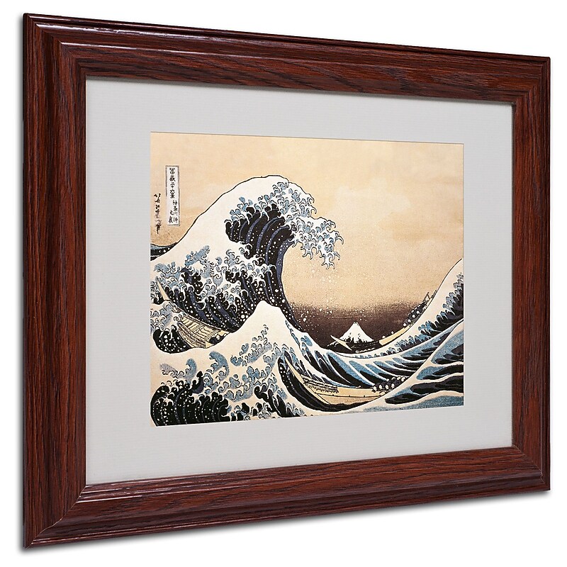 Trademark Katsushika Hokusai "The Great Wave" Art, White Matte With Wood Frame, 11" x 14" image 1