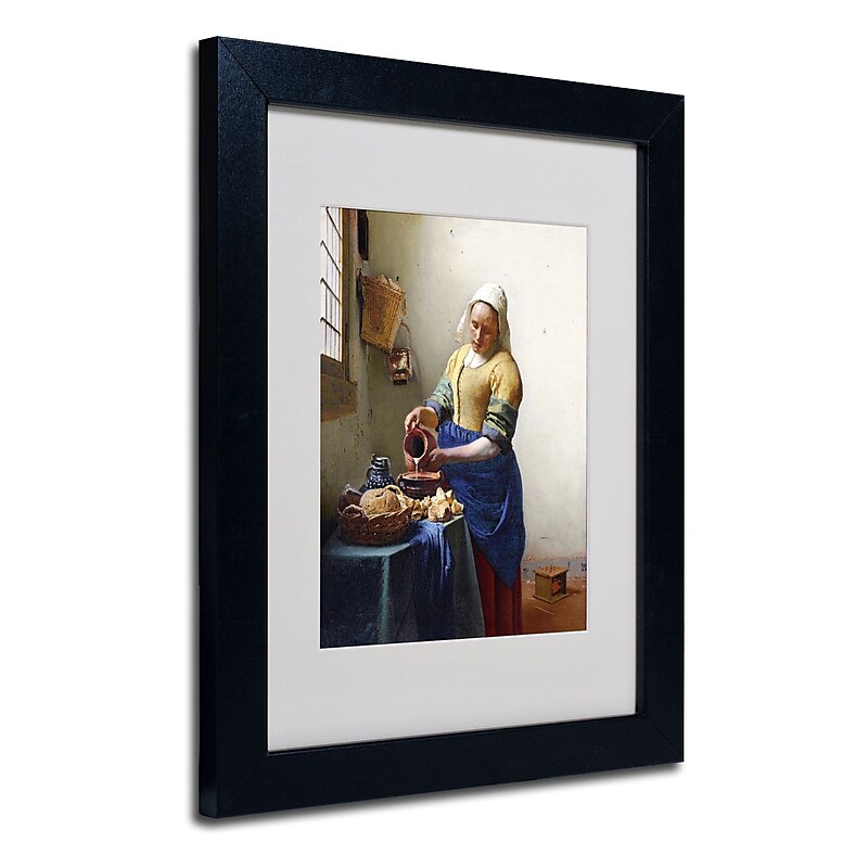Trademark Jan Vermeer "The Milkmaid 1658-60" Art, White Matte With Black Frame, 11" x 14" image 1