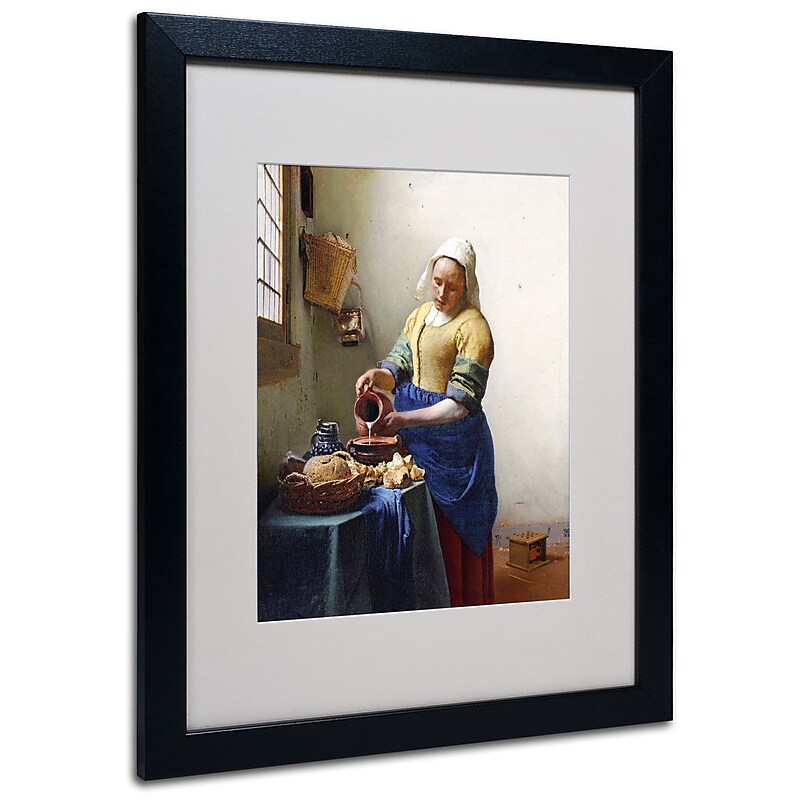 Trademark Jan Vermeer "The Milkmaid 1658-60" Art, White Matte With Black Frame, 16" x 20" image 1