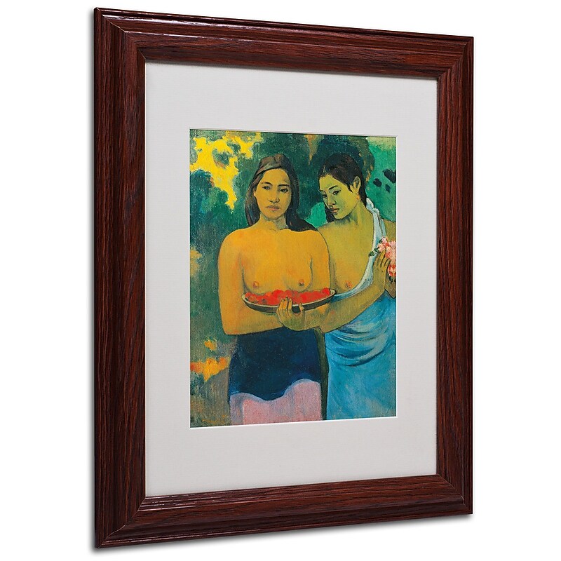 Trademark Paul Gauguin "Two Tahitian Women 1899" Art, White Matte With Wood Frame, 11" x 14" image 1