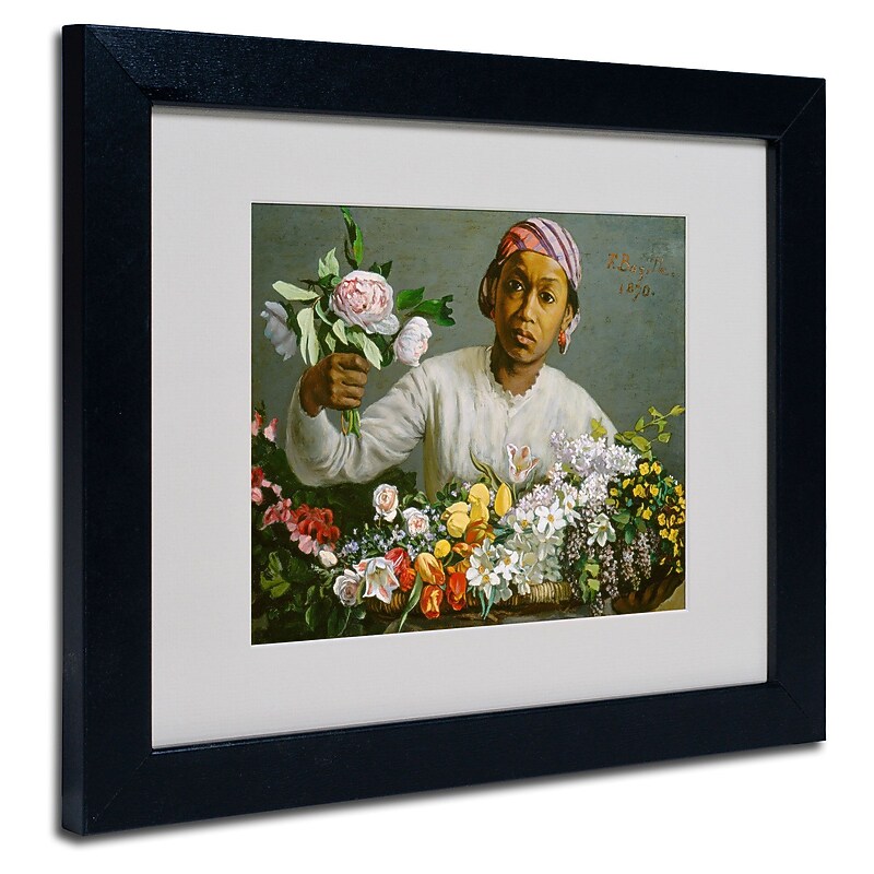 Trademark Jean Frederic Bazille "Woman with Peonies" Art, White Matte With Black Frame, 11" x 14" image 1