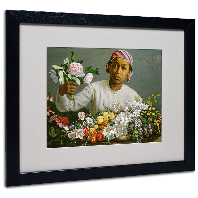 Trademark Jean Frederic Bazille "Woman with Peonies" Art, White Matte With Black Frame, 16" x 20" image 1