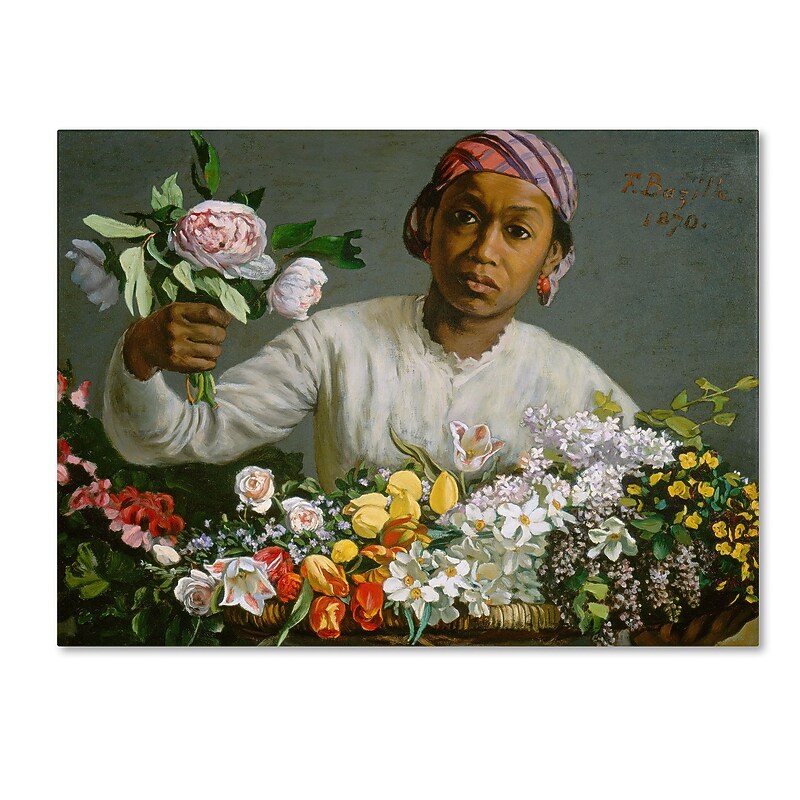 Trademark Jean Frederic Bazille "Young Woman with Peonies" Gallery-Wrapped Canvas Art, 14" x 19" image 1