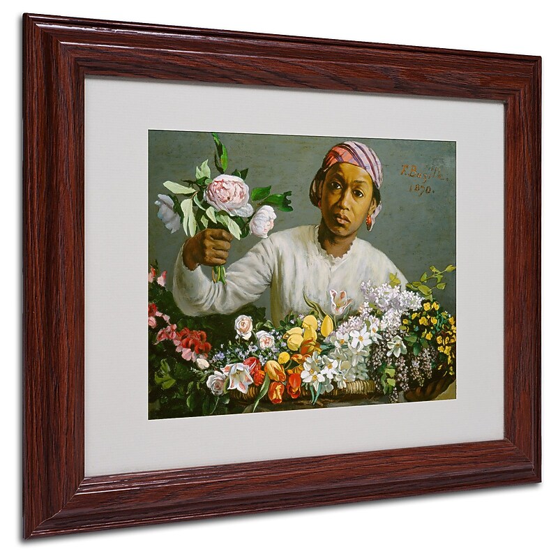 Trademark Jean Frederic Bazille "Woman with Peonies" Art, White Matte With Wood Frame, 11" x 14" image 1