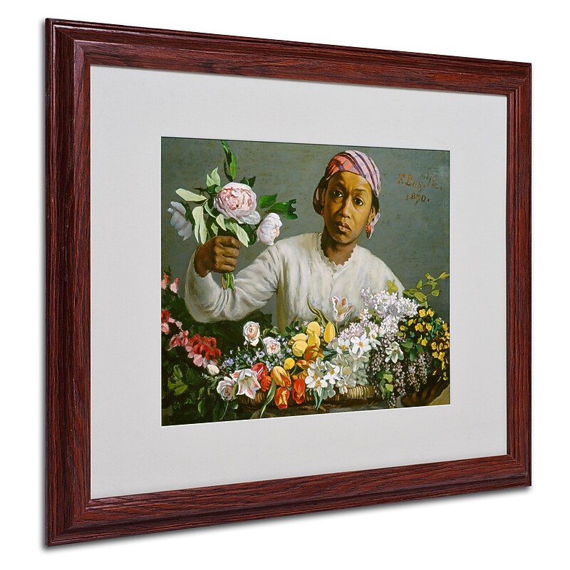 Trademark Jean Frederic Bazille "Woman with Peonies" Art, White Matte With Wood Frame, 16" x 20" image 1