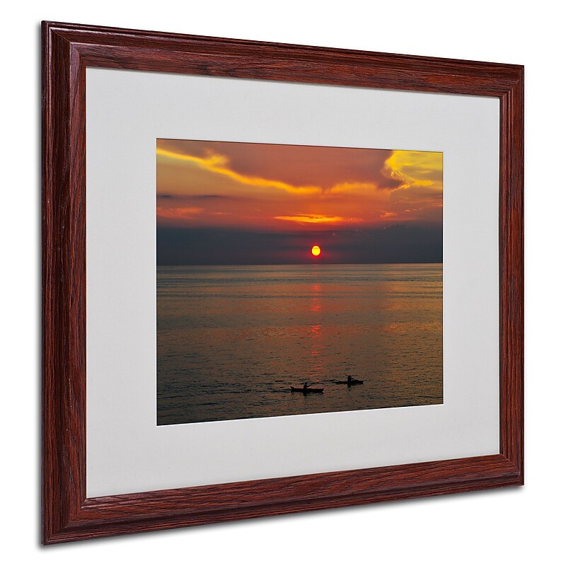 Trademark Kurt Shaffer "Sunset Paddle" Art, White Matte With Wood Frame, 16" x 20" image 1