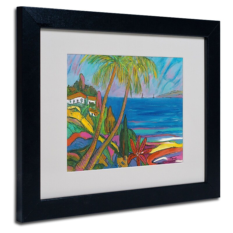 Trademark Manor Shadian "Blue Sea with 2 Boats" Art, White Matte W/Black Frame, 11" x 14" image 1