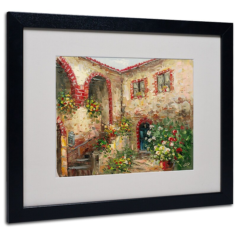 Trademark Rio "Tuscany Courtyard" Art, White Matte With Black Frame, 16" x 20" image 1