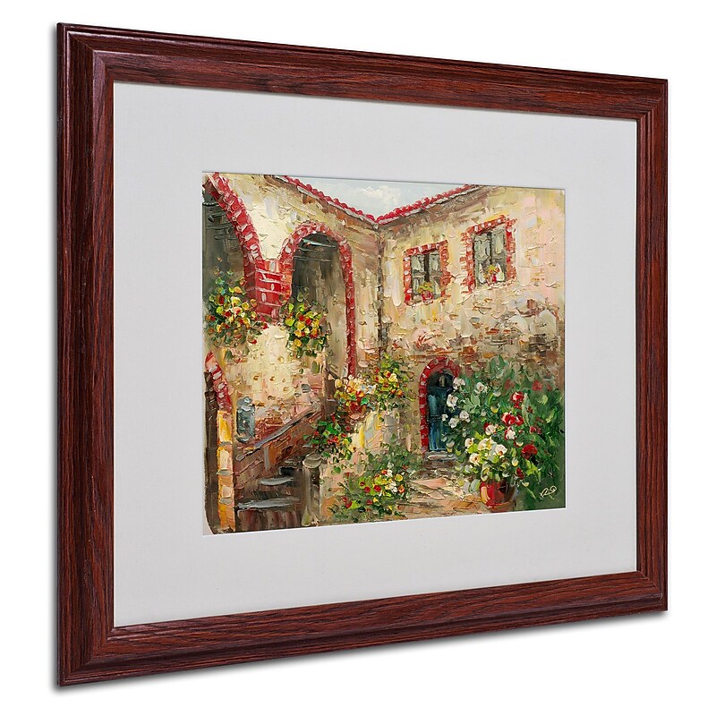 Trademark Rio "Tuscany Courtyard" Art, White Matte With Wood Frame, 16" x 20" image 1