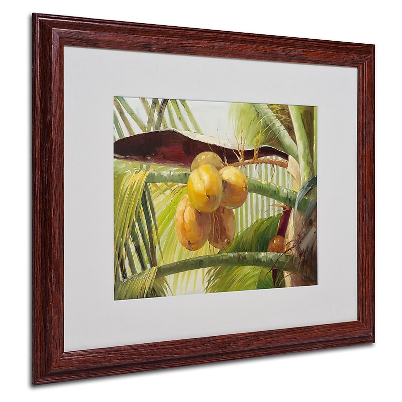 Trademark Victor Giton "Coconut Palm I" Art, White Matte With Wood Frame, 16" x 20" image 1