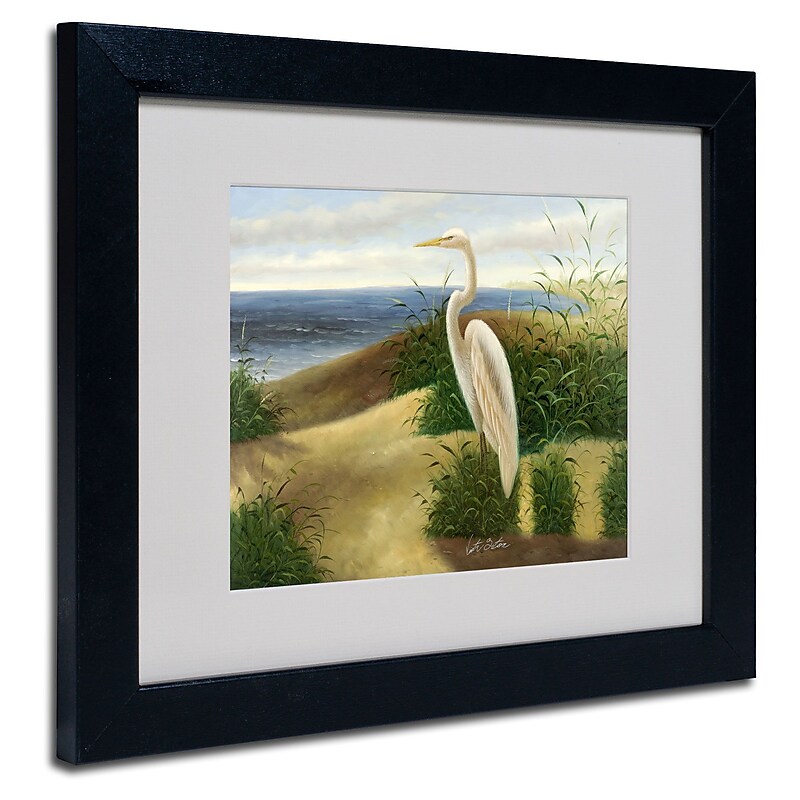 Trademark Victor Giton "One Heron at the Beach" Art, White Matte With Black Frame, 11" x 14" image 1