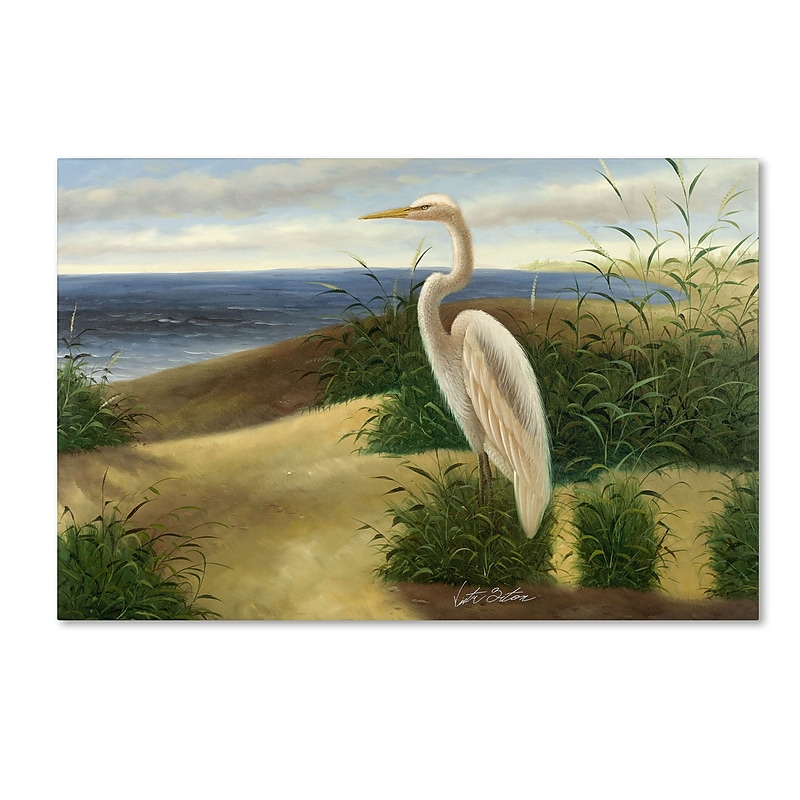 Trademark Victor Giton "One Heron at the Beach" Gallery-Wrapped Canvas Art, 12" x 19" image 1
