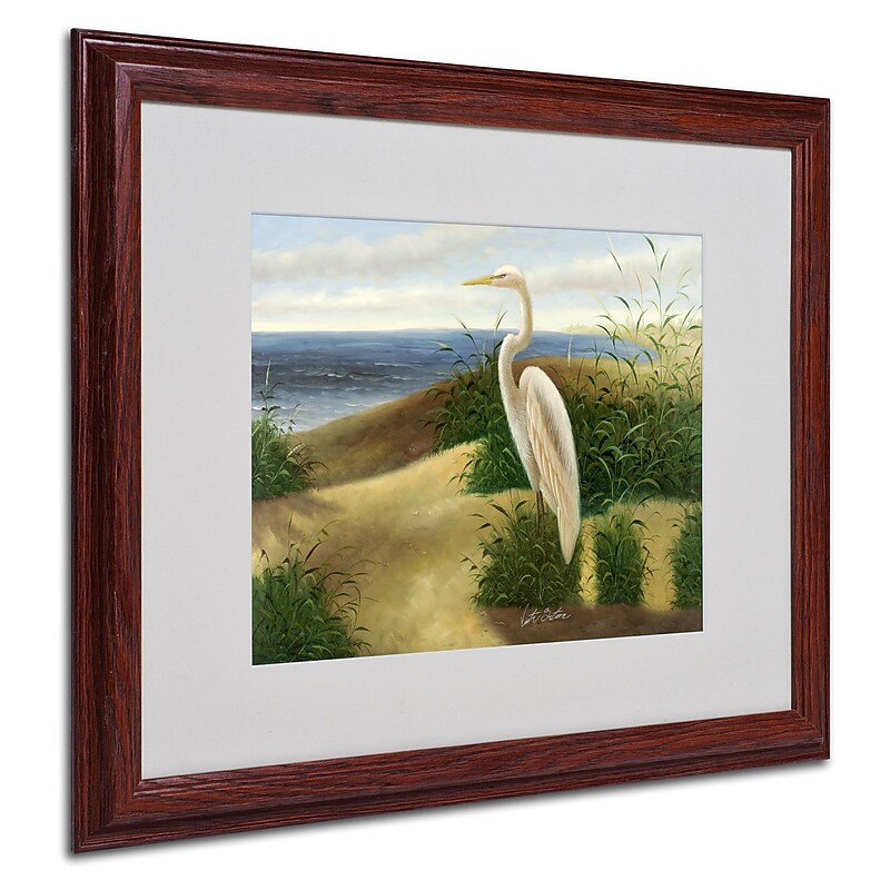 Trademark Victor Giton "One Heron at the Beach" Art, White Matte With Wood Frame, 16" x 20" image 1