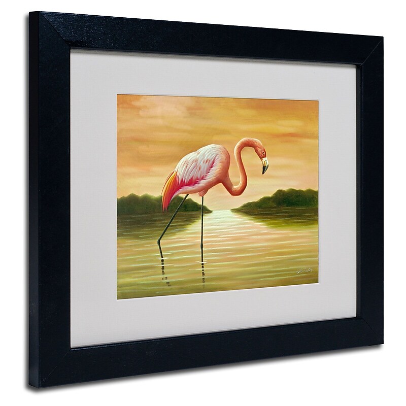 Trademark Victor Giton "Pink Flamingo" Art, White Matte With Black Frame, 11" x 14" image 1