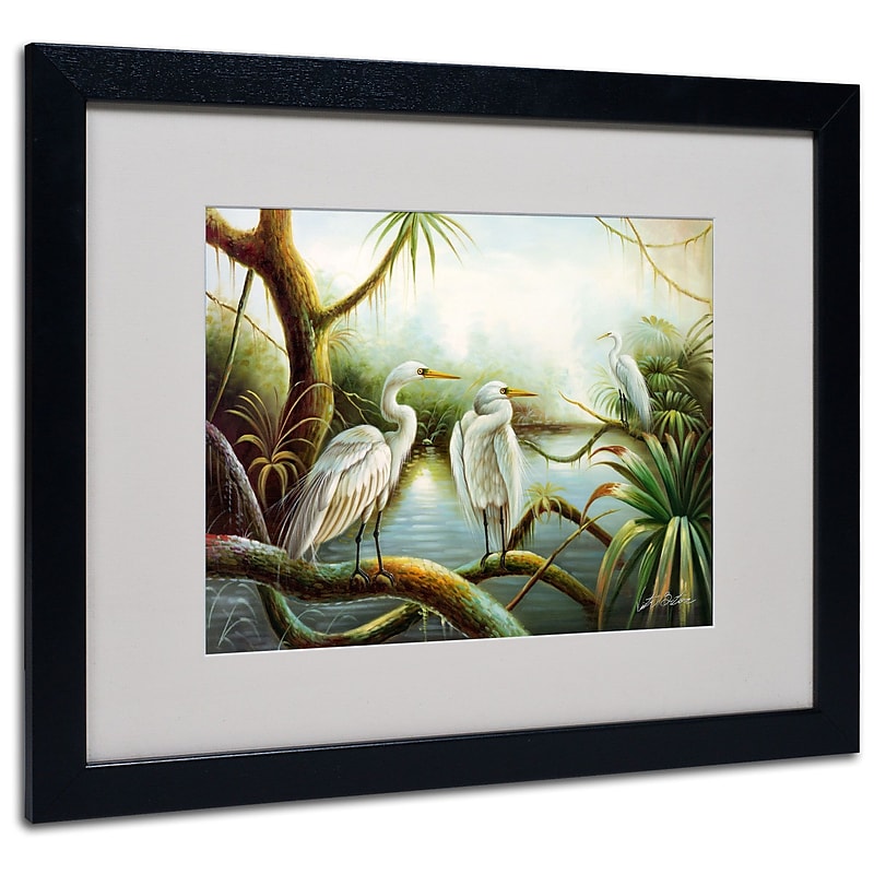 Trademark Victor Giton "Three Herons" Art, White Matte With Black Frame, 16" x 20" image 1