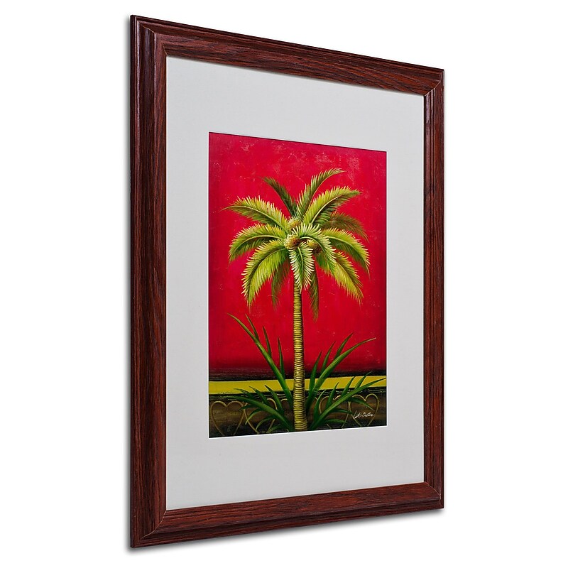 Trademark Victor Giton "Tropical Palm I" Art, White Matte With Wood Frame, 16" x 20" image 1