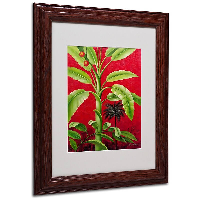 Trademark Victor Giton "Tropical Palm II" Art, White Matte With Wood Frame, 11" x 14" image 1