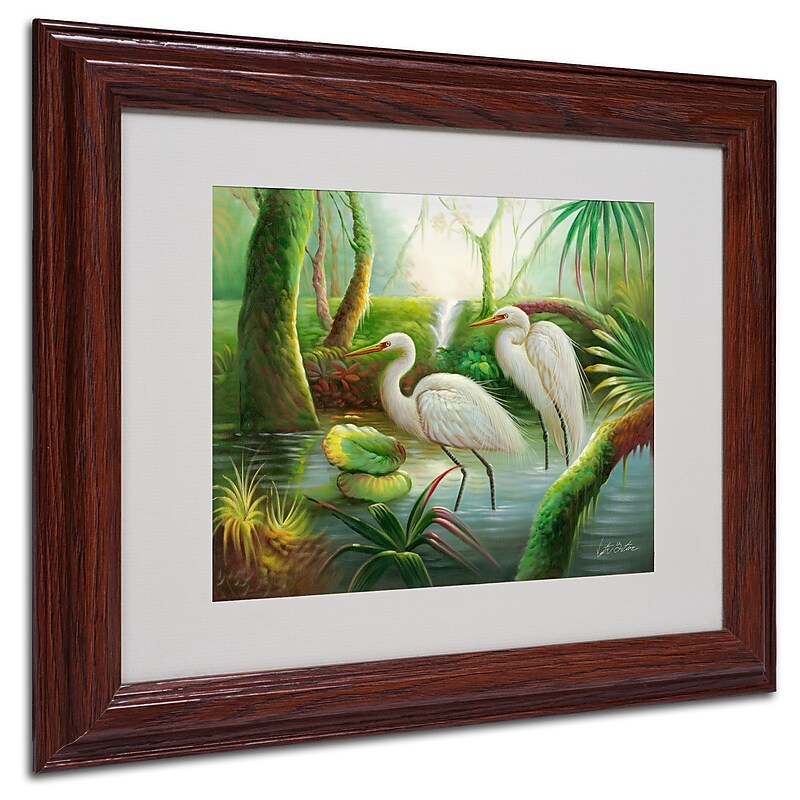 Trademark Victor Giton "Two Herons" Art, White Matte With Wood Frame, 11" x 14" image 1