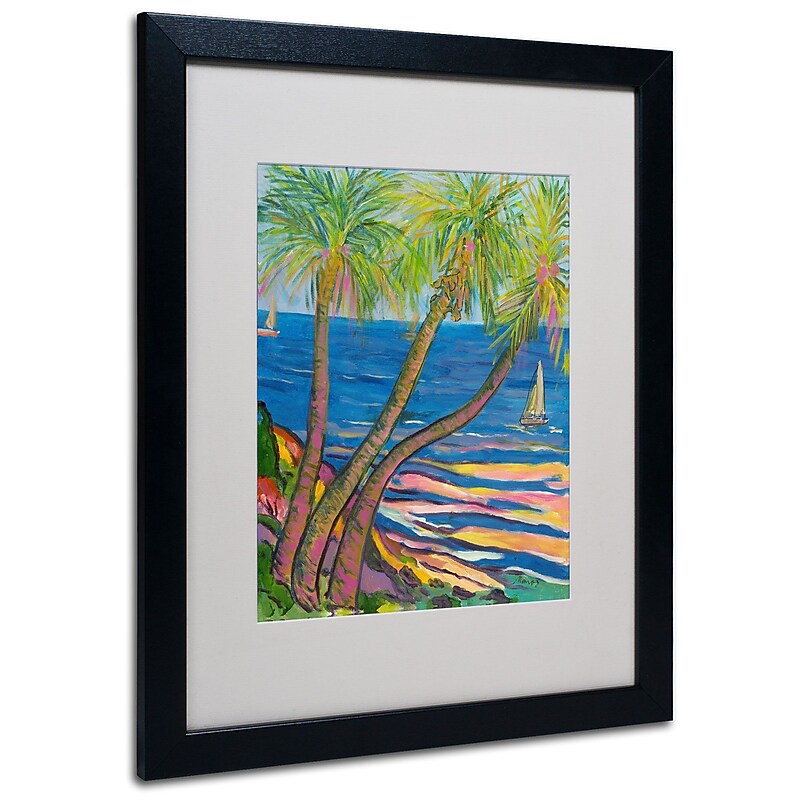 Trademark Manor Shadian "Three Coconut Palms" Art, White Matte W/Black Frame, 16" x 20" image 1