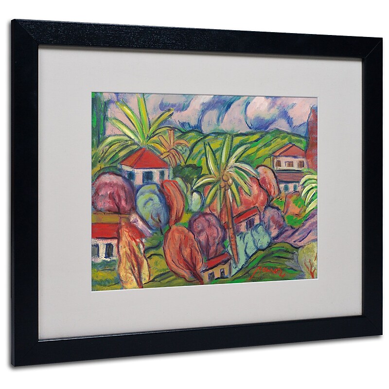 Trademark Manor Shadian "Houses with Round Trees" Art, White Matte W/Black Frame, 16" x 20" image 1