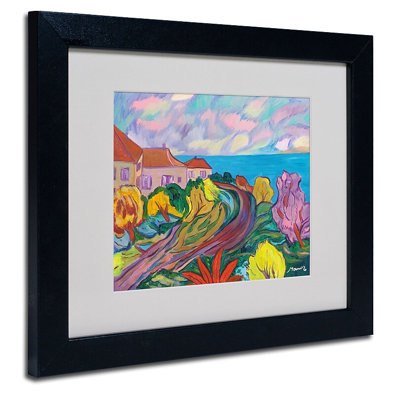 Trademark Manor Shadian "Winding Path by Ocean" Art, White Matte W/Black Frame, 11" x 14" image 1