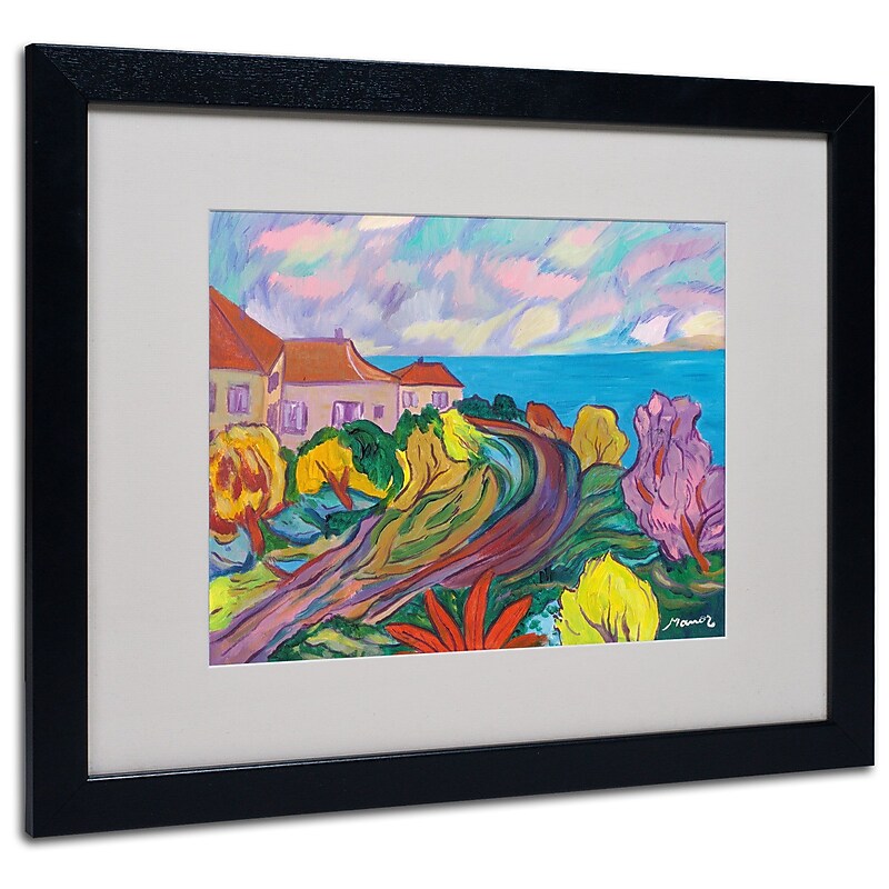 Trademark Manor Shadian "Winding Path by Ocean" Art, White Matte W/Black Frame, 16" x 20" image 1