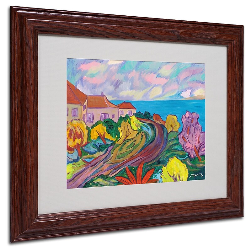 Trademark Manor Shadian "Winding Path by Ocean" Art, White Matte W/Wood Frame, 11" x 14" image 1
