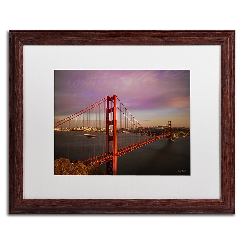 Trademark David Ayash "Golden Gate Bridge" Art, White Matte With Wood Frame, 16" x 20" image 1