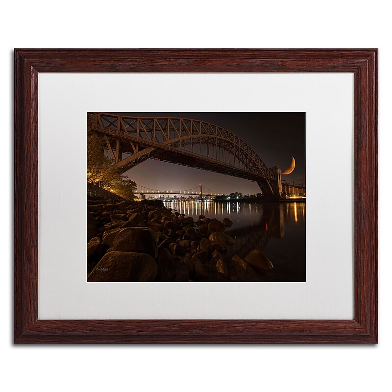 Trademark David Ayash "Hells Gate Bridge and...NYC" Art, White Matte With Wood Frame, 16" x 20" image 1