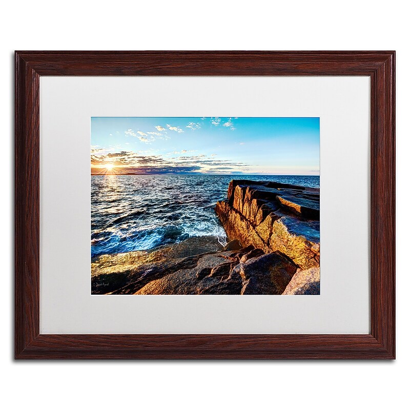 Trademark David Ayash "Sunrise Over the Atlantic in Maine" Art, White Matte W/Wood Frame, 16" x 20" image 1