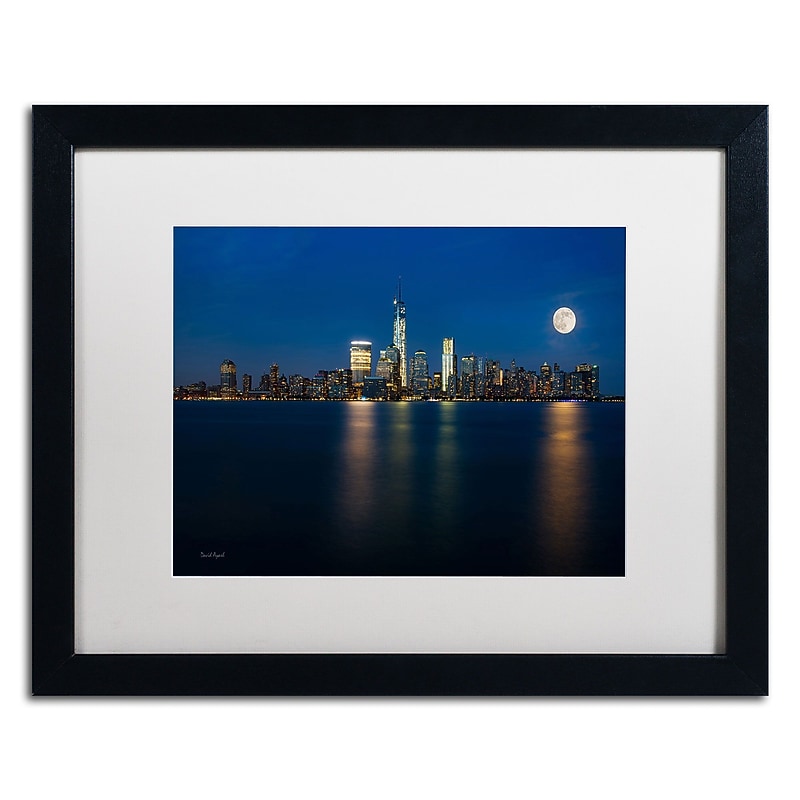 Trademark David Ayash "Supermoon Rise Over Downtown - NYC" Art, White Matte W/Black Frame, 16" x 20" image 1
