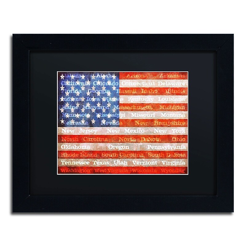 Trademark Michelle Calkins "American States" Art, Black Matte With Black Frame, 11" x 14" image 1