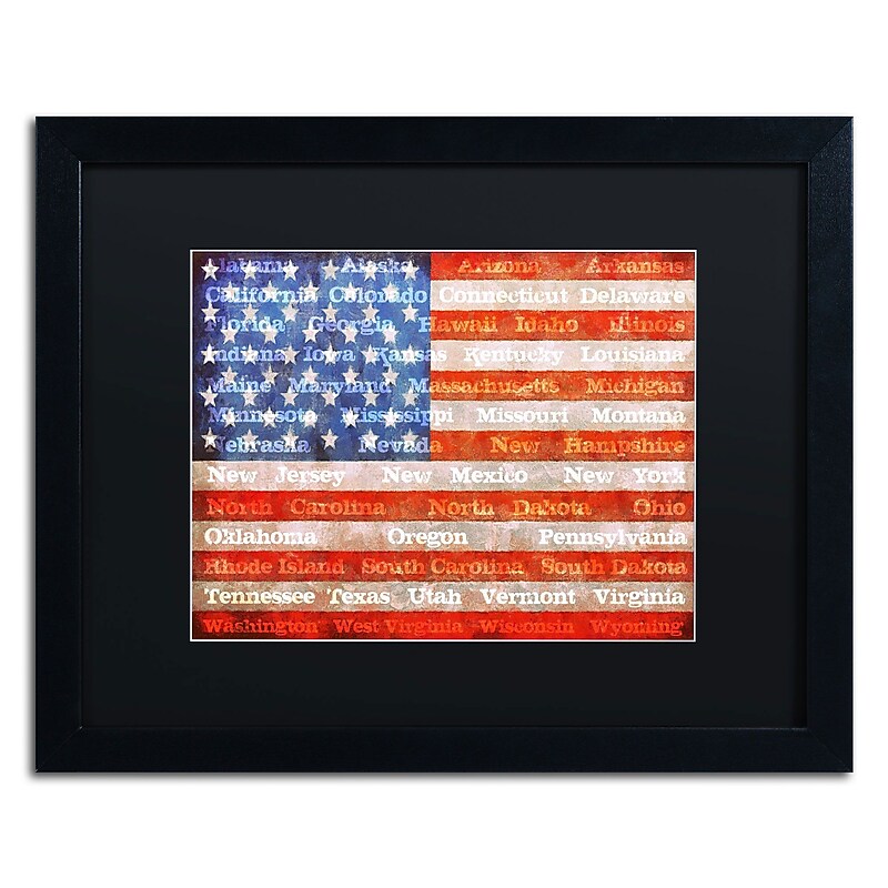 Trademark Michelle Calkins "American States" Art, Black Matte With Black Frame, 16" x 20" image 1
