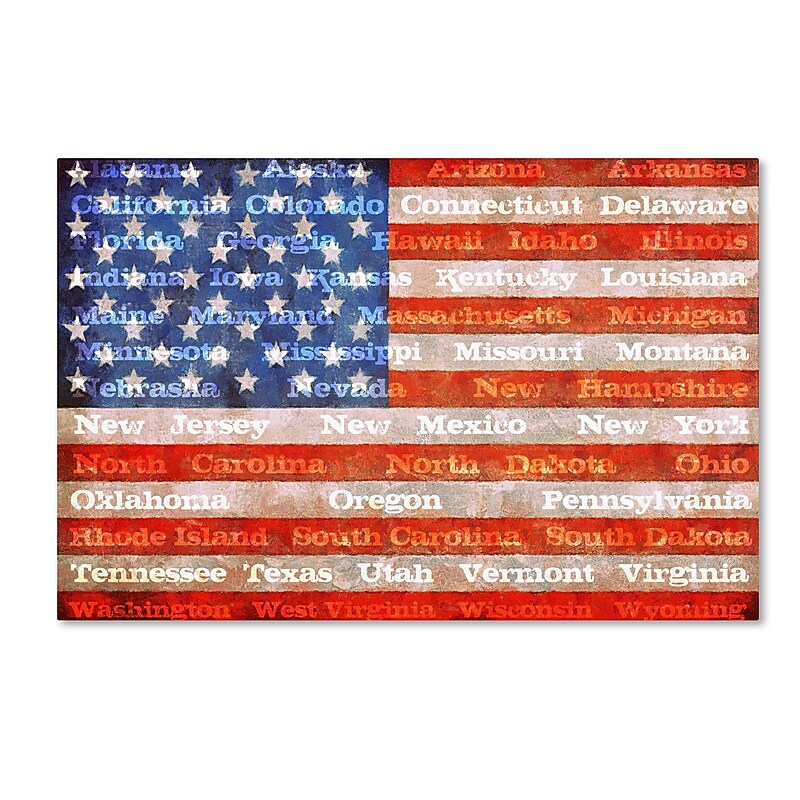 Trademark Michelle Calkins "American States with Flags" Gallery-Wrapped Canvas Art, 16" x 24" image 1