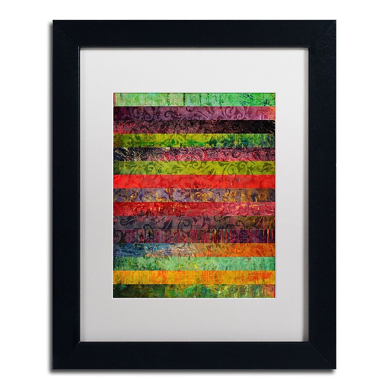 Trademark Michelle Calkins "Brocade and Stripes 1" Art, White Matte With Black Frame, 11" x 14" image 1