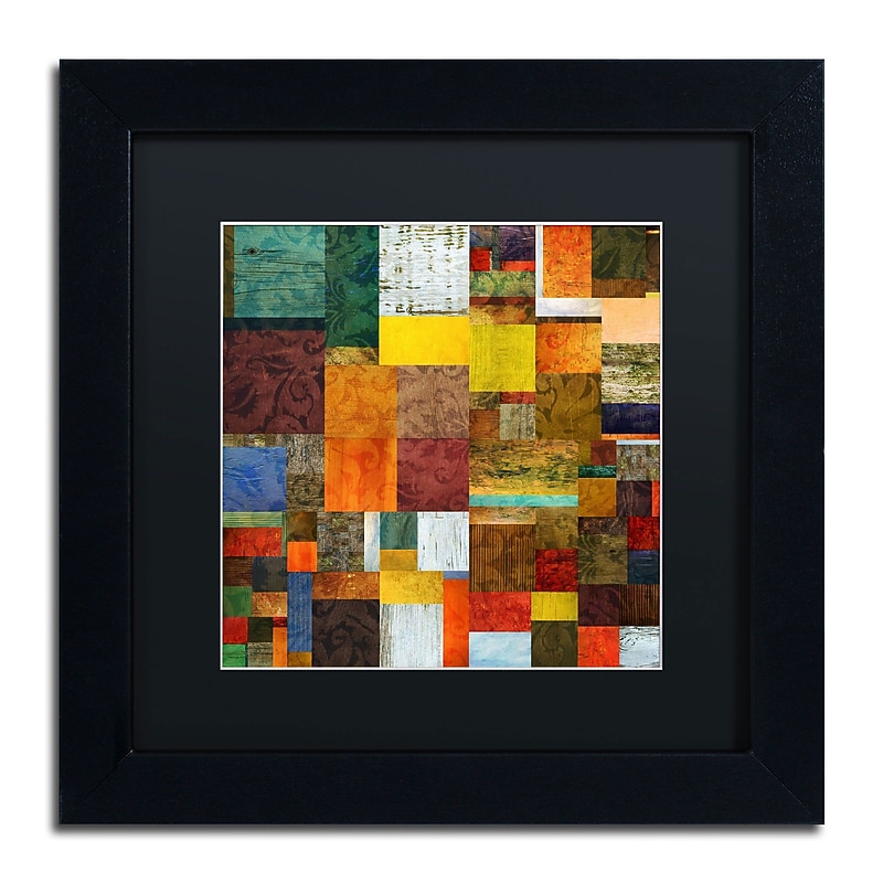Trademark Michelle Calkins "Brocade Color Collage 1" Art, Black Matte With Black Frame, 11" x 11" image 1