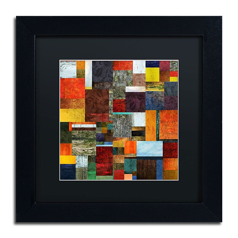 Trademark Michelle Calkins "Brocade Color Collage 2" Art, Black Matte With Black Frame, 11" x 11" image 1