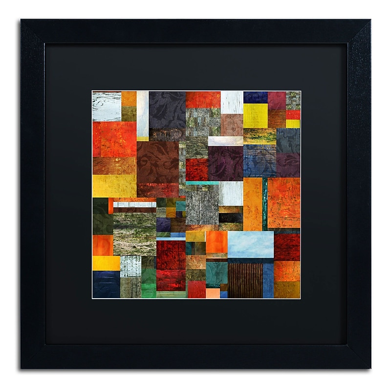 Trademark Michelle Calkins "Brocade Color Collage 2" Art, Black Matte With Black Frame, 16" x 16" image 1