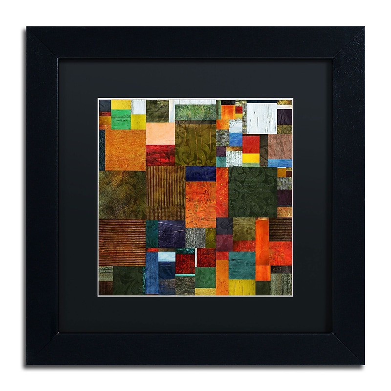 Trademark Michelle Calkins "Brocade Color Collage 3" Art, Black Matte With Black Frame, 11" x 11" image 1
