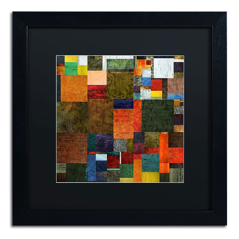 Trademark Michelle Calkins "Brocade Color Collage 3" Art, Black Matte With Black Frame, 16" x 16" image 1