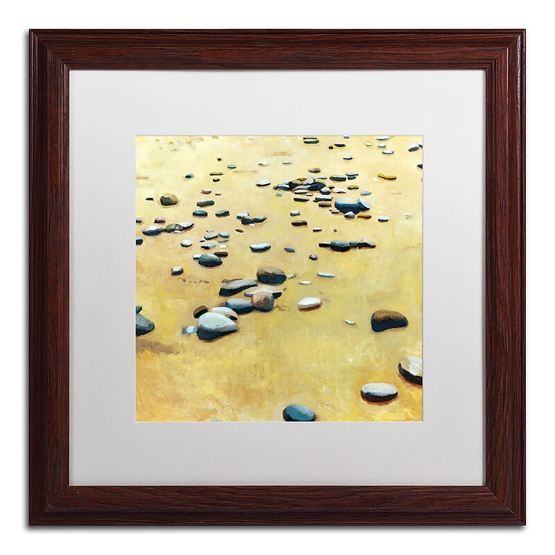 Trademark Michelle Calkins "Pebbles on the Beach" Art, White Matte With Wood Frame, 16" x 16" image 1