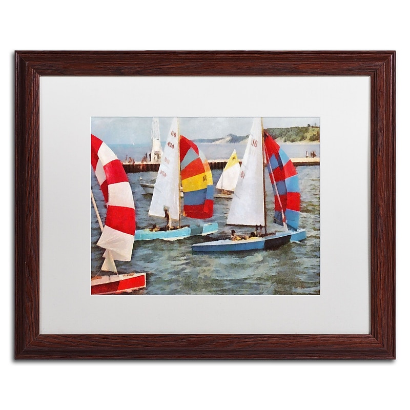 Trademark Michelle Calkins "After the Regatta" Art, White Matte With Wood Frame, 16" x 20" image 1