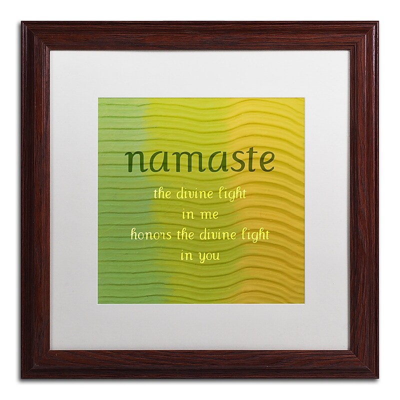 Trademark Michelle Calkins "Namaste" Art, White Matte With Wood Frame, 16" x 16" image 1