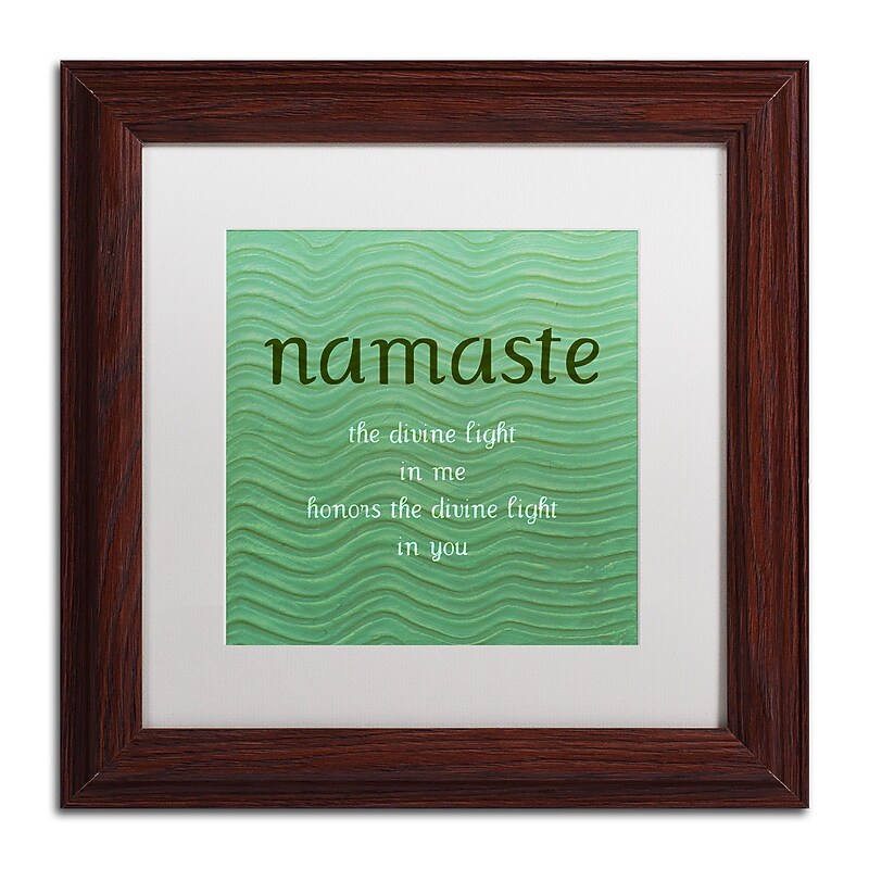 Trademark Michelle Calkins "Namaste with Blue Waves" Art, White Matte With Wood Frame, 11" x 11" image 1