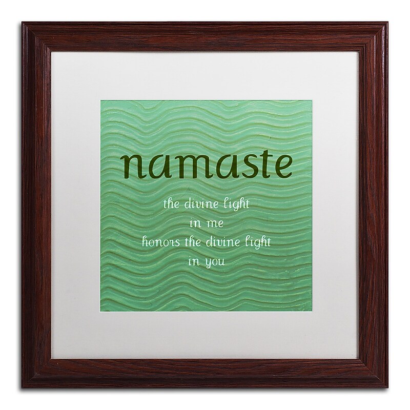 Trademark Michelle Calkins "Namaste with Blue Waves" Art, White Matte With Wood Frame, 16" x 16" image 1