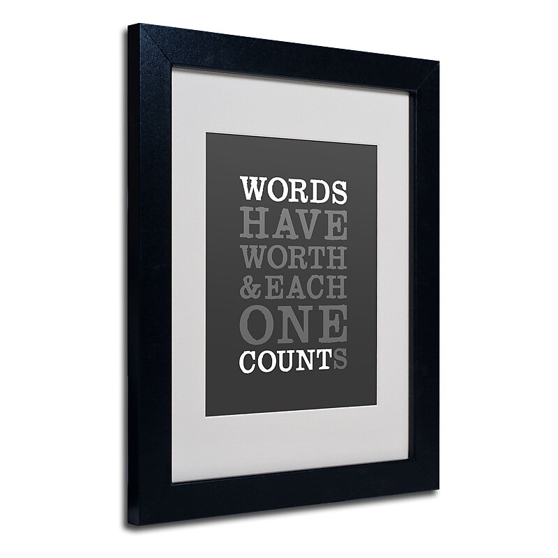 Trademark Megan Romo "Words Worth" Art, White Matte W/Black Frame, 11" x 14" image 1