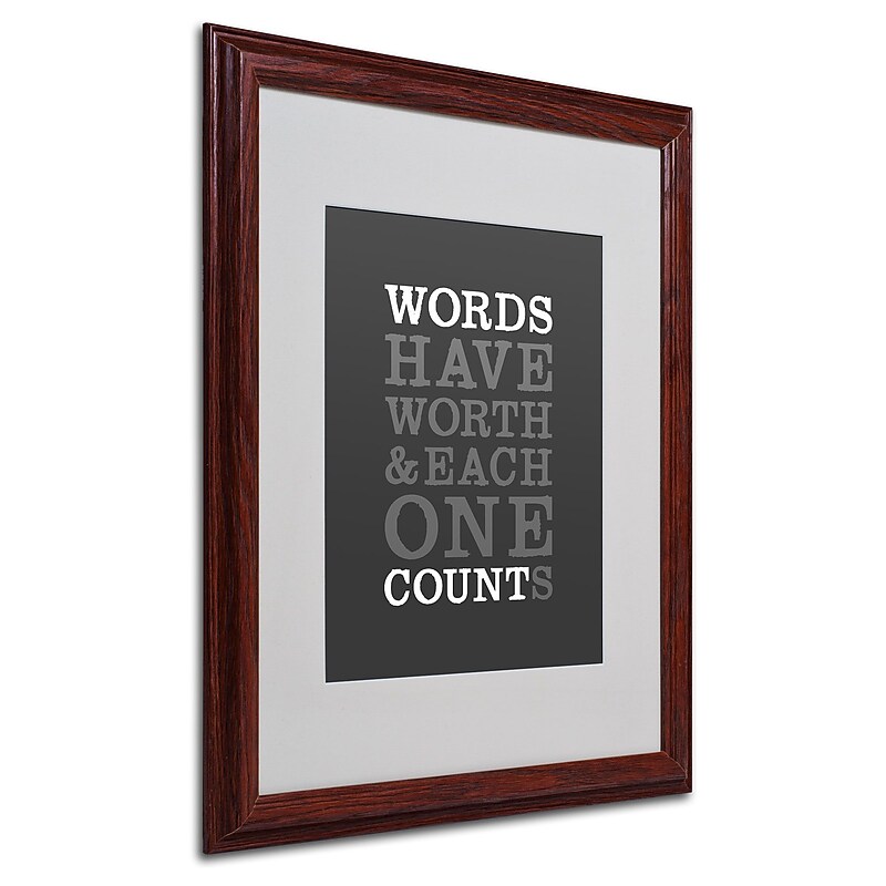 Trademark Megan Romo "Words Worth" Art, White Matte W/Wood Frame, 16" x 20" image 1