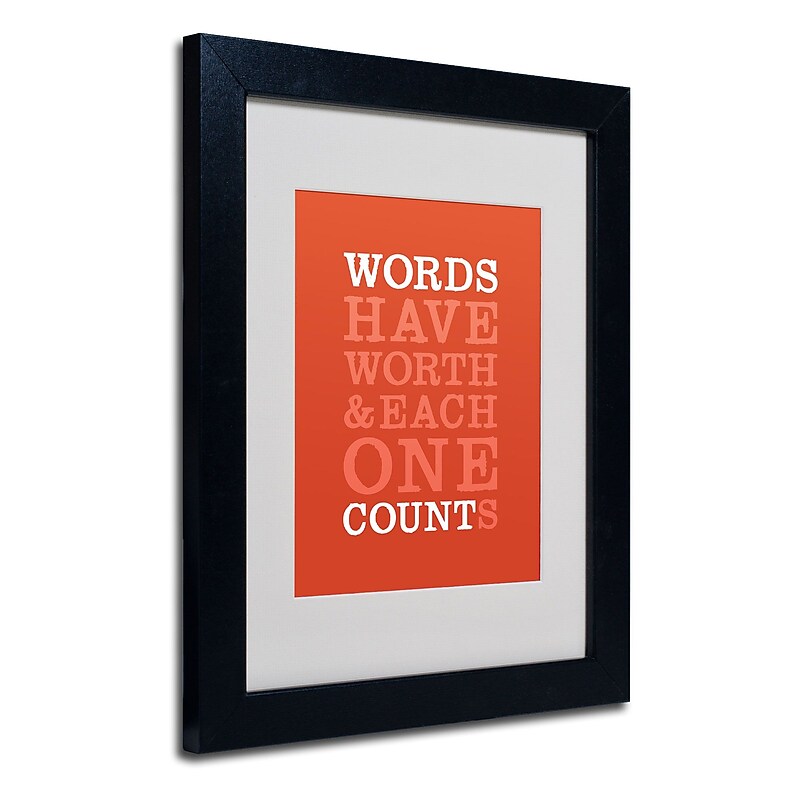 Trademark Megan Romo "Words Worth II" Art, White Matte W/Black Frame, 11" x 14" image 1